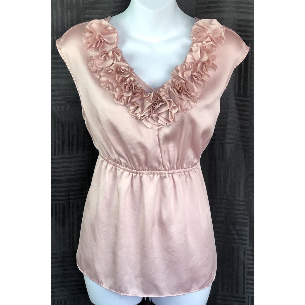 Vintage Boutique cap sleeve top L beige Ruffles Silky Fairy Dainty coquette Glam